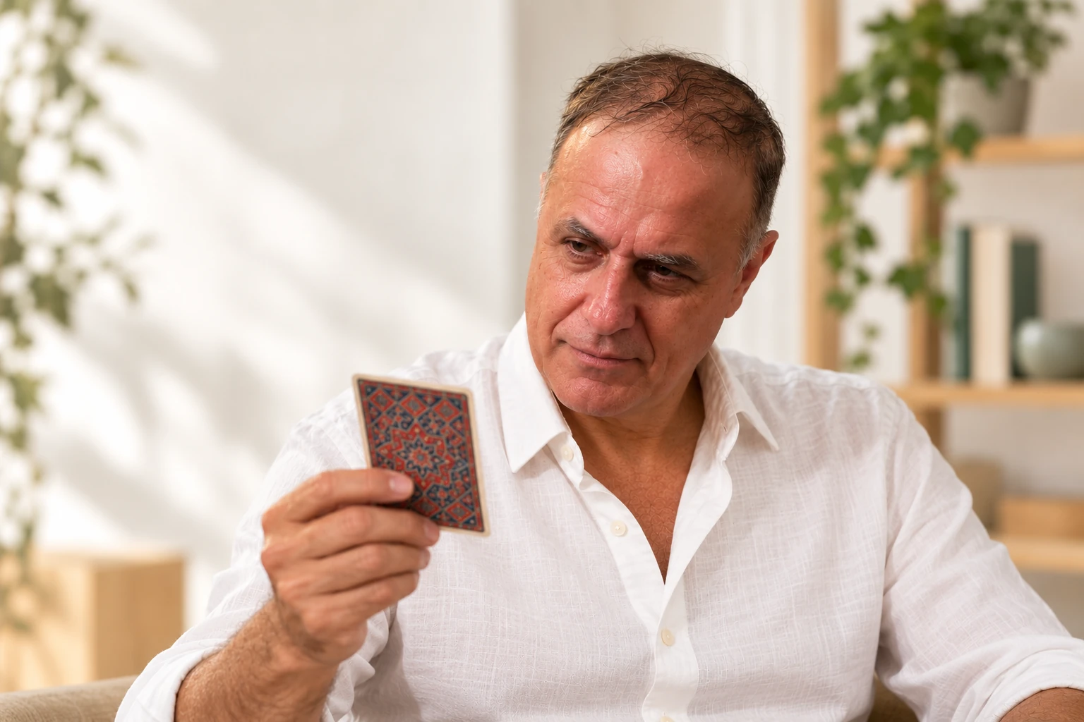 Paolo Musetti osserva una carta decorata