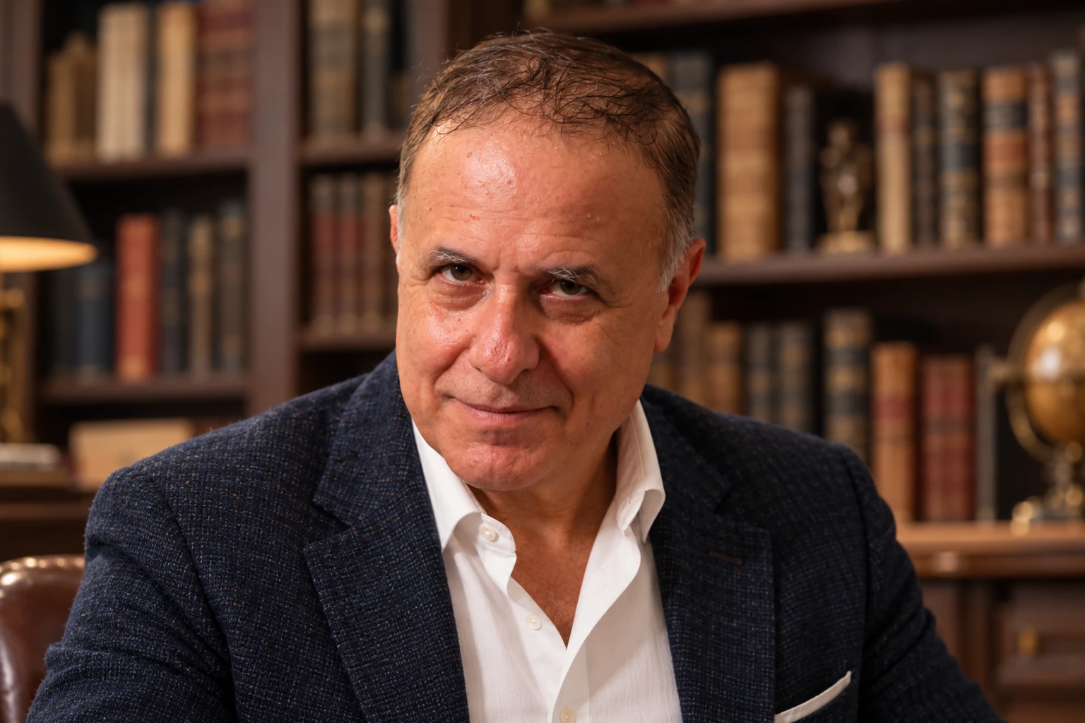 Ritratto di Paolo Musetti davanti a una biblioteca